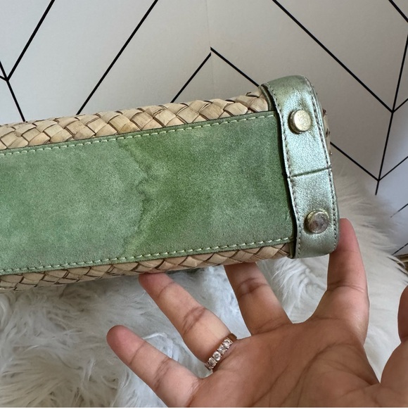 Coach Metallic Green and Tan Woven Satchel - Picture 7 of 16
